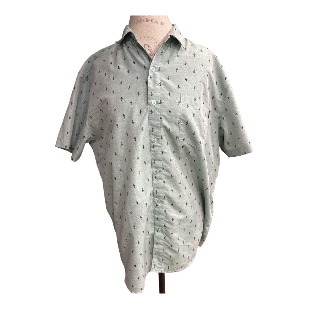 Molokai Surf Co. Green Cactus Gray Short Sleeve Button Up Shirt Men's Size XL